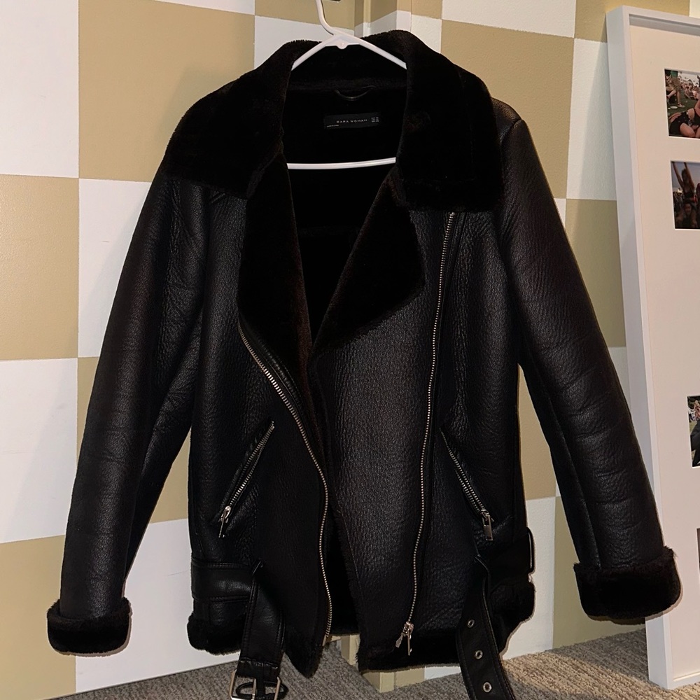 ZARA WOMAN DOUBLE-FACED BIKER JACKET BLACK XS